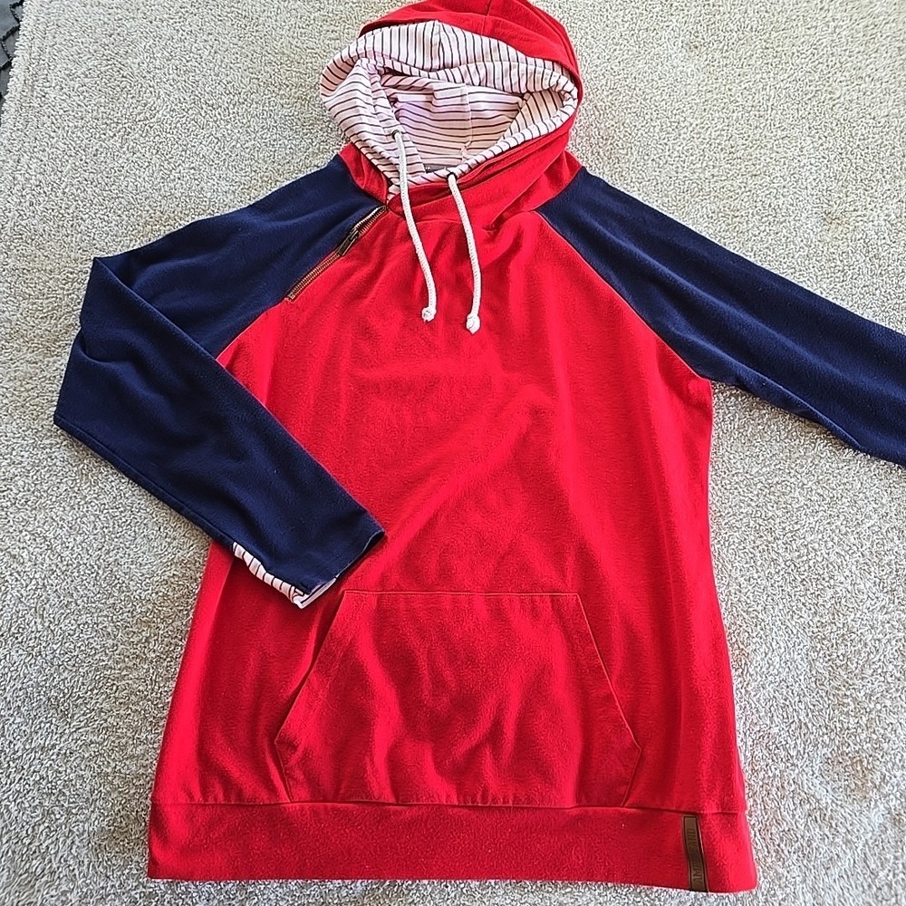 Ampersand Doublehood Red White Blue Pullover Hoodie Side Zip Sz XL